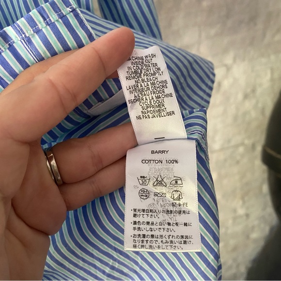 FRANK & EILEEN “Barry” Blue Mint Stripe Cotton Button Down Size Small - Picture 5 of 8